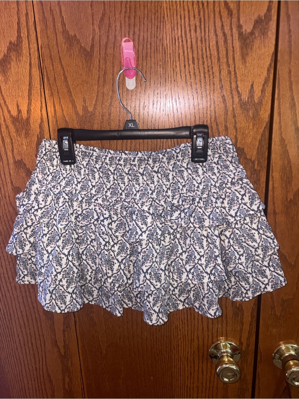 H&M White and Navy Tiered Ruffle Mini Skirt